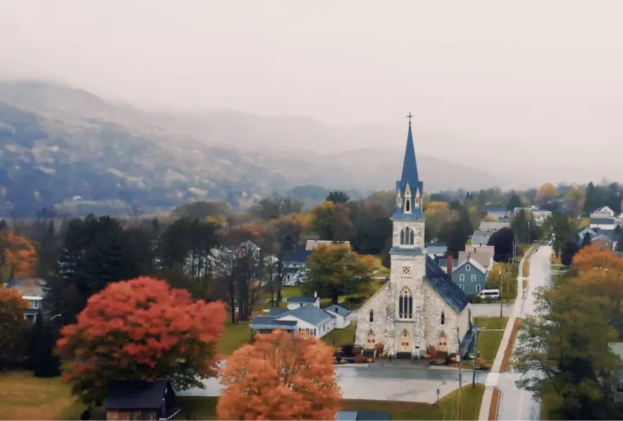 Aerial view of local area in fall