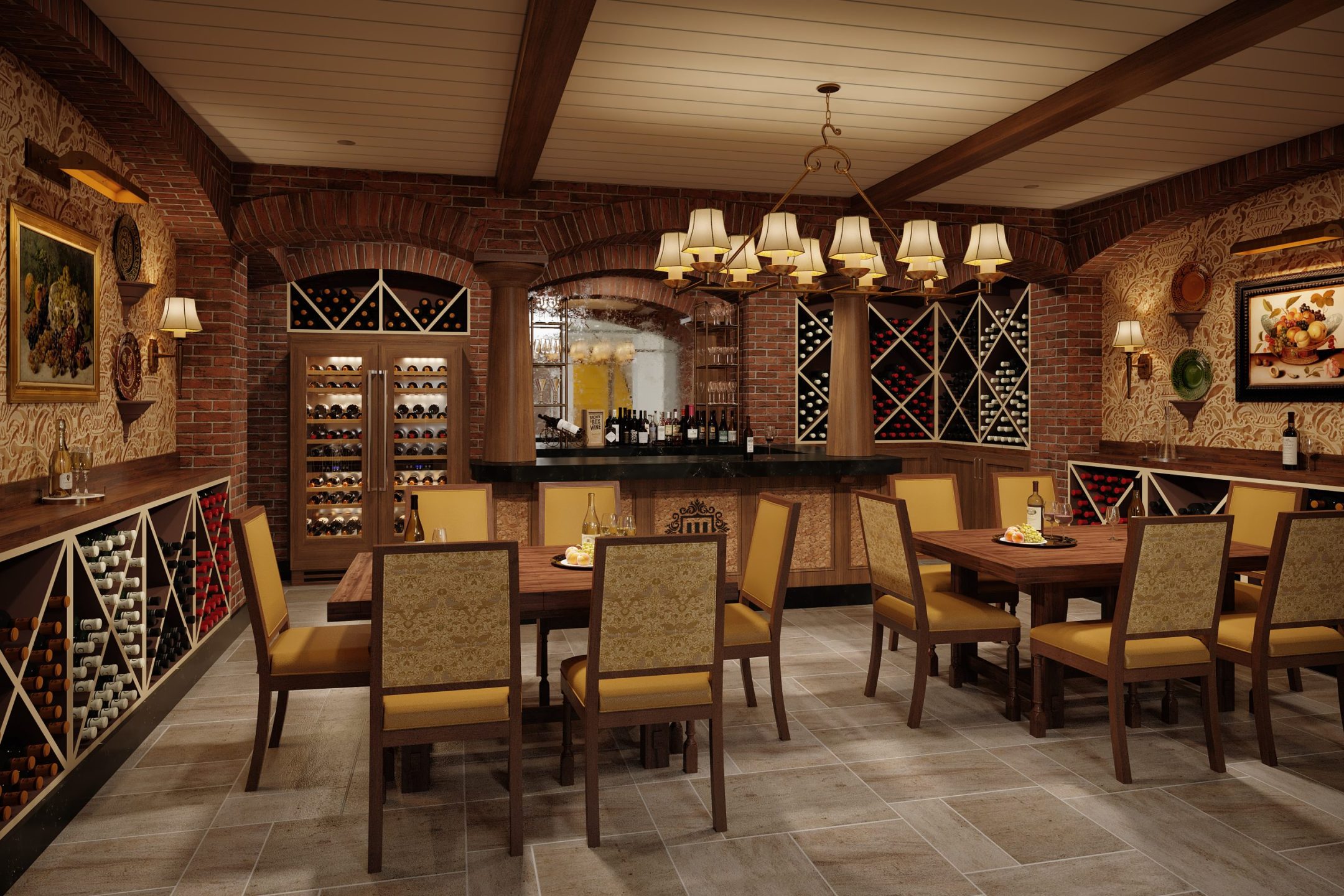 Public Spaces – Wine Cellar A wine cellar with seating area